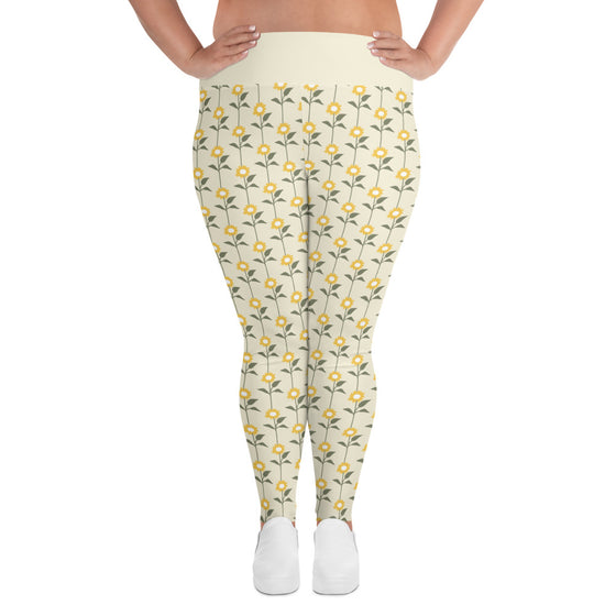 Yellow Floral All-Over Print Plus Size Leggings
